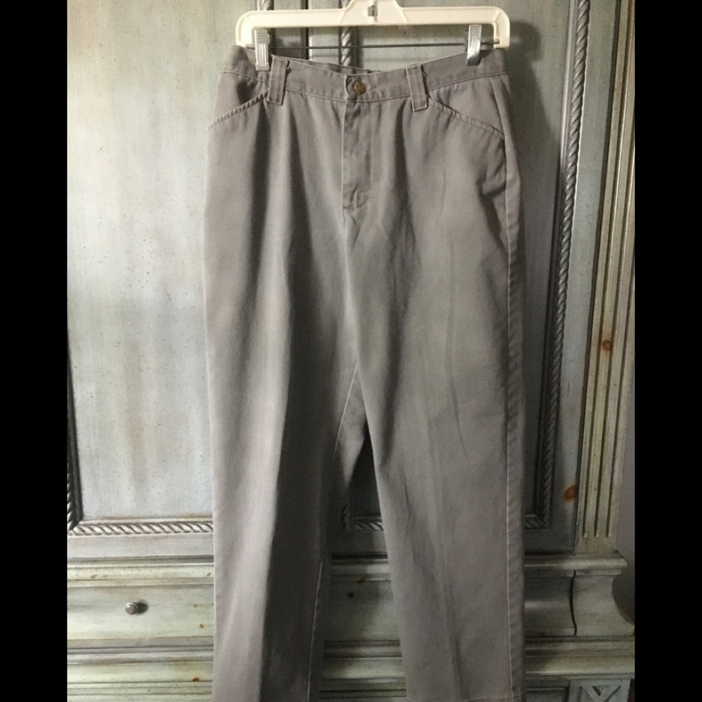 Khaki green 100% cotton pants; 36.5” long.